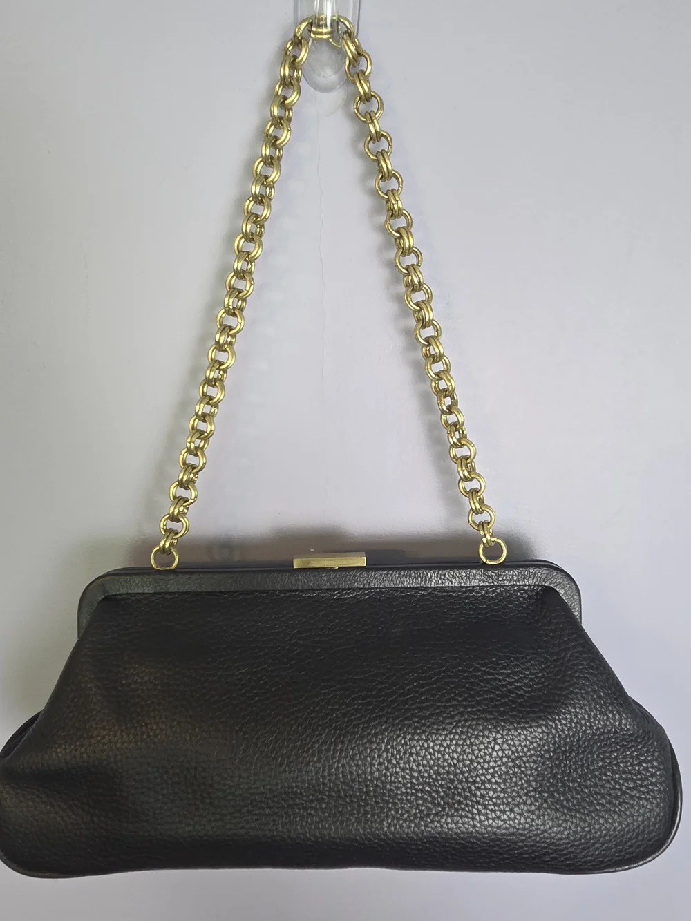 VTG Adrienne Vittadini Black Leather Clutch Gold Chain Studs 90s Retro Edgy NWOT